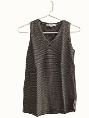 LOFT Knitted Black & White Striped V-Neck Tank